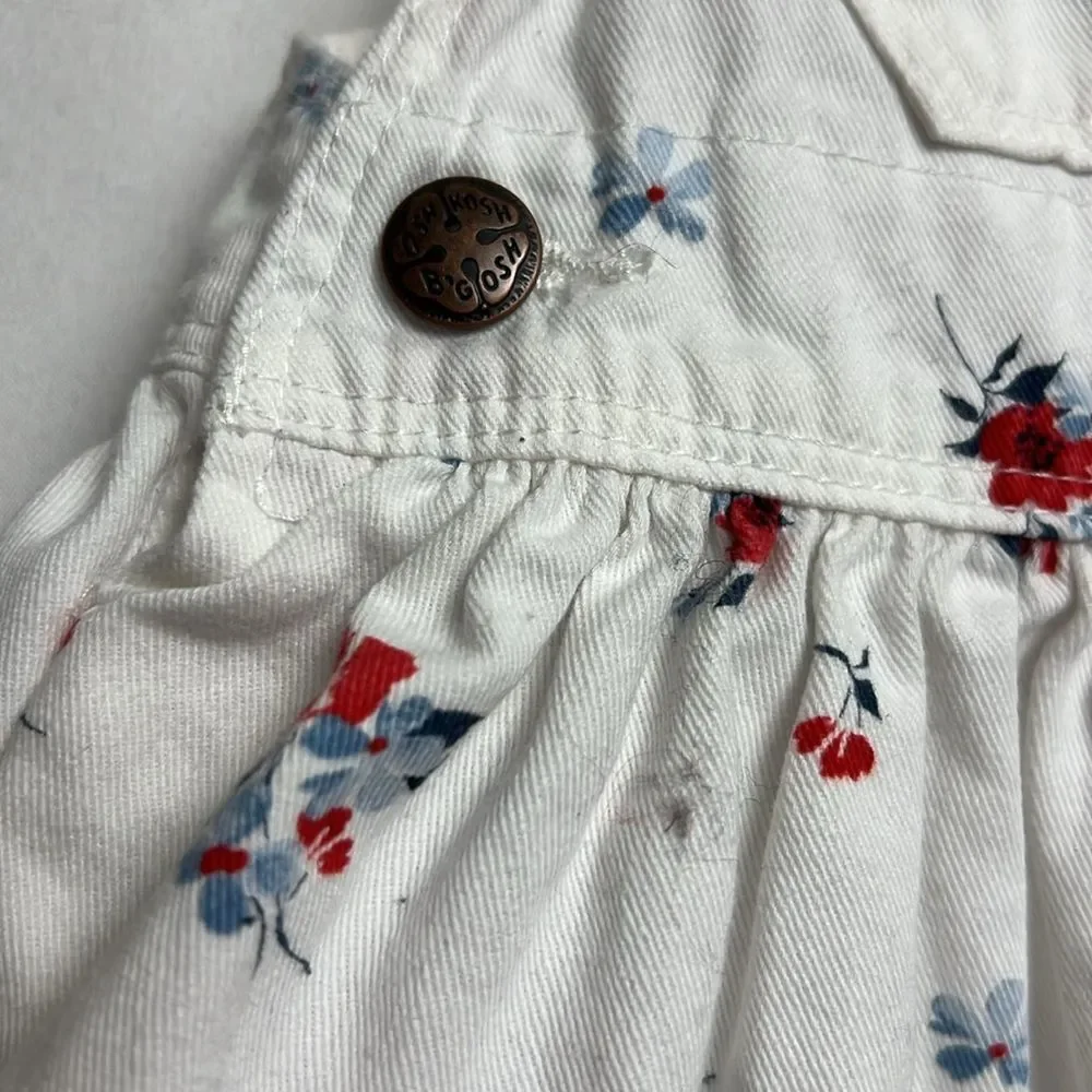 OshKosh B’Gosh white cotton red and blue floral overall dress EUC size 3 months